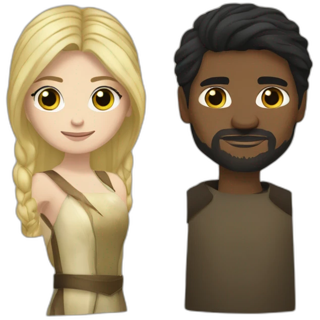 black haired woman and blond-haired jaime lannister from game of thrones, couple emoji