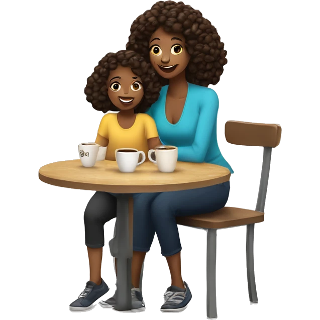 A mom and her daughter drin coffee in a caffe ￼ emoji