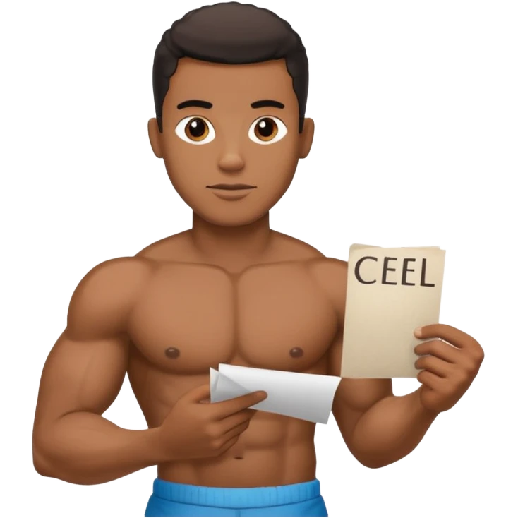 Black big men without shirt showing paper with write "cfel" emoji