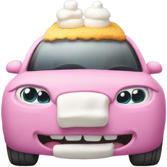 Car eating cake with marshmallows in hoodie emoji