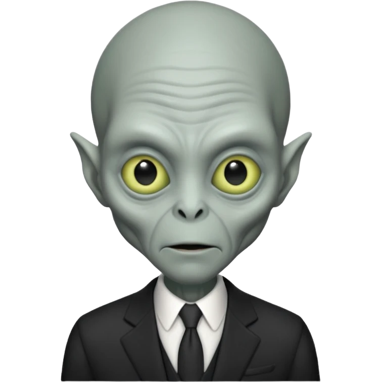 an old alien with black suit, grey skin, neutral emoji