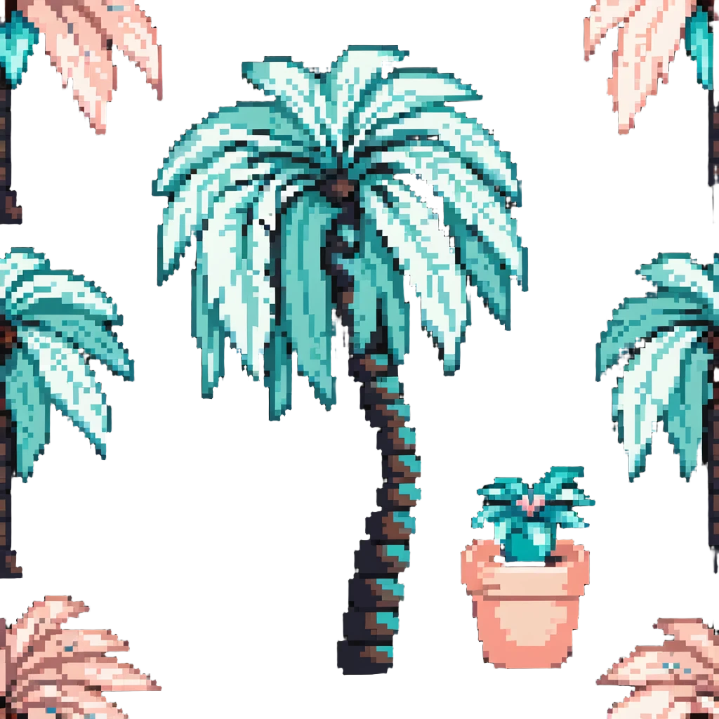 palm tree with pastel teal trunk and pastel peach leaves emoji