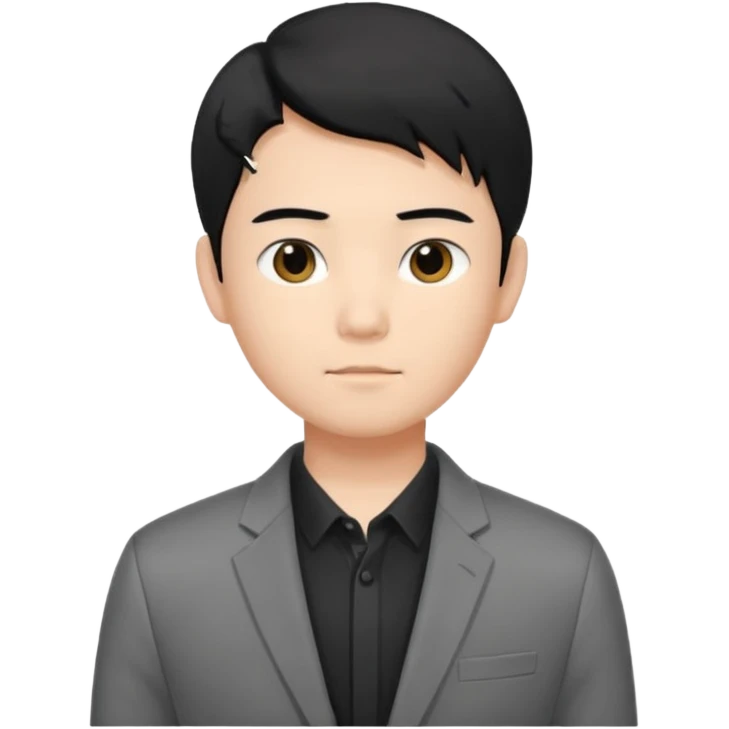asian young man with black hair middle part haircut in grey blazer and black t-shirt  emoji