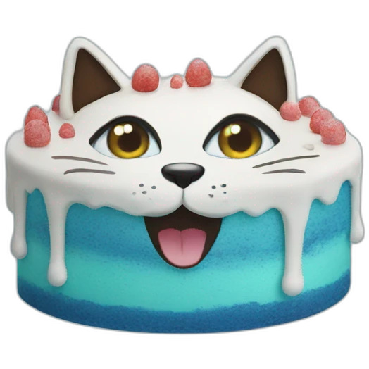 Cake in blue color with cat eye emoji
