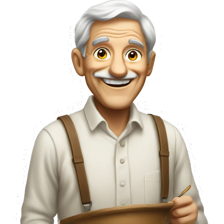 old man painting a picture ad smiling emoji