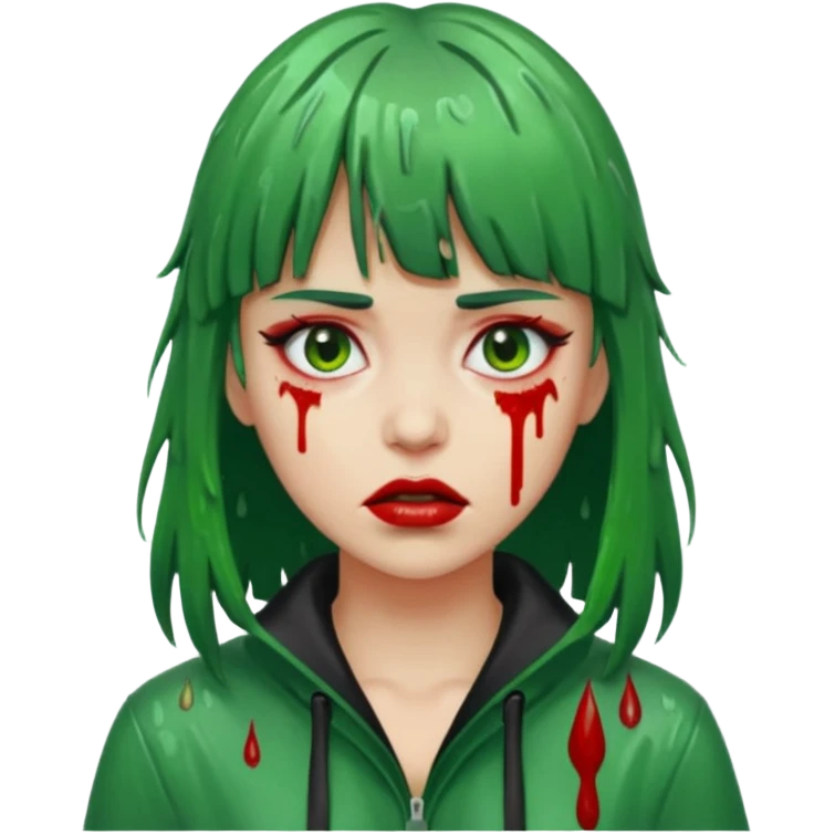 Zunbi na chuva cabelo de franjinha pele verde sangrenta mulher  emoji