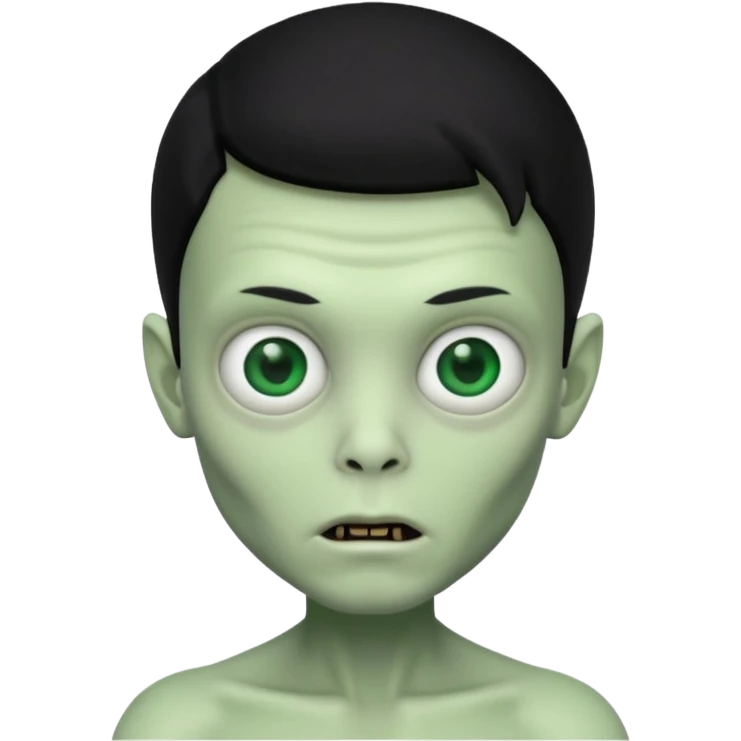 a pretty zombie boy with black hair bearing a resemblance to Ivan from Alien Stage in memoji apple format emoji