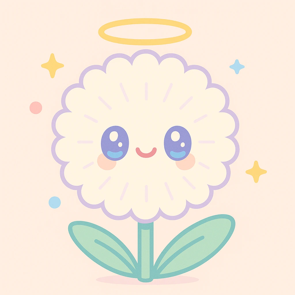 a dandelion with a halo and a saintly expression emoji
