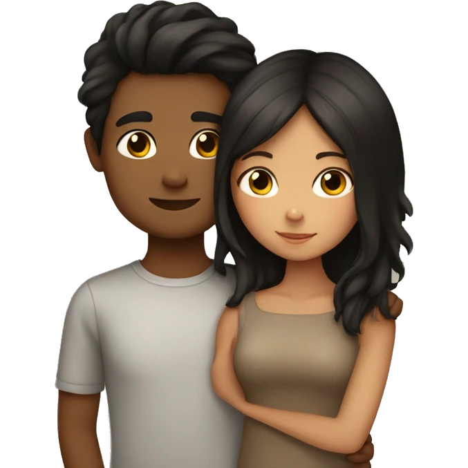 Tan girl with brown hair hugging boy with black hair  emoji