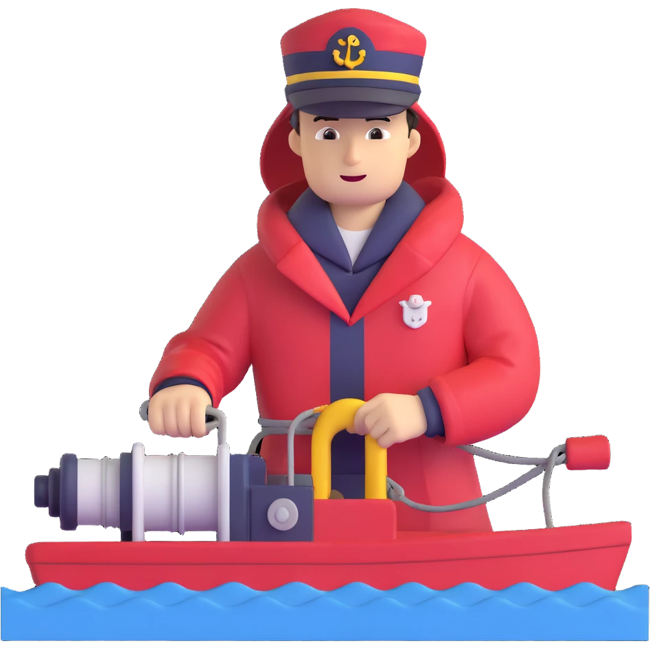 Close-up of sailor in raincoat operating winch to retrieve sediment samples from rough sea emoji