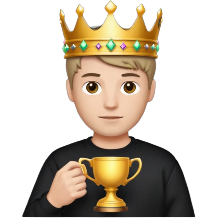 MVP + Tournament +Gaming + Black sweatshirt + White guy with crown + Tournament Cup   emoji