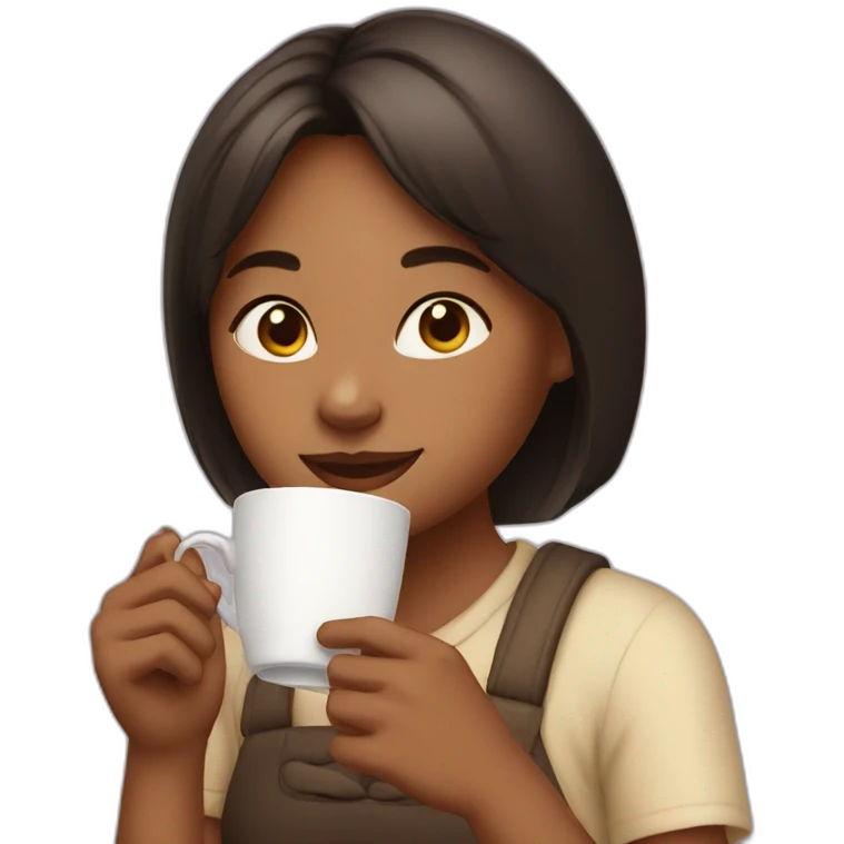a girl drinking a tea with milk emoji