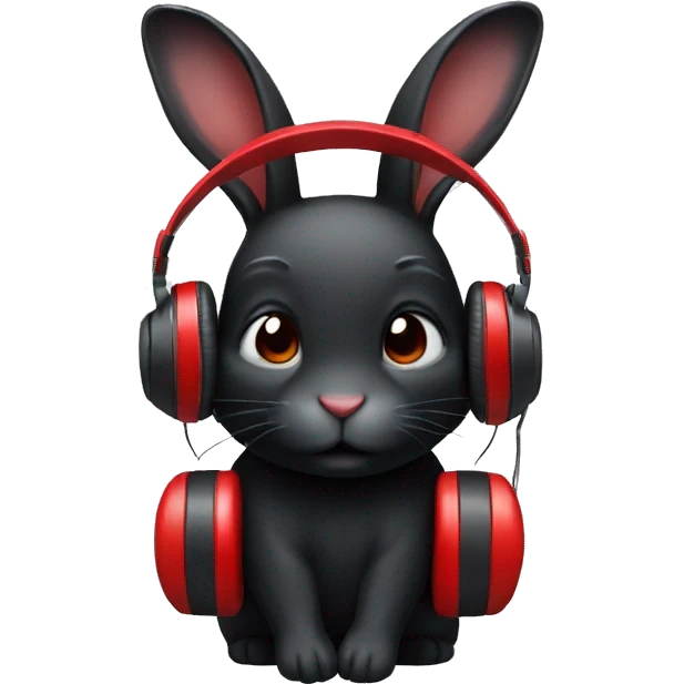 black rabbit with red headphones emoji
