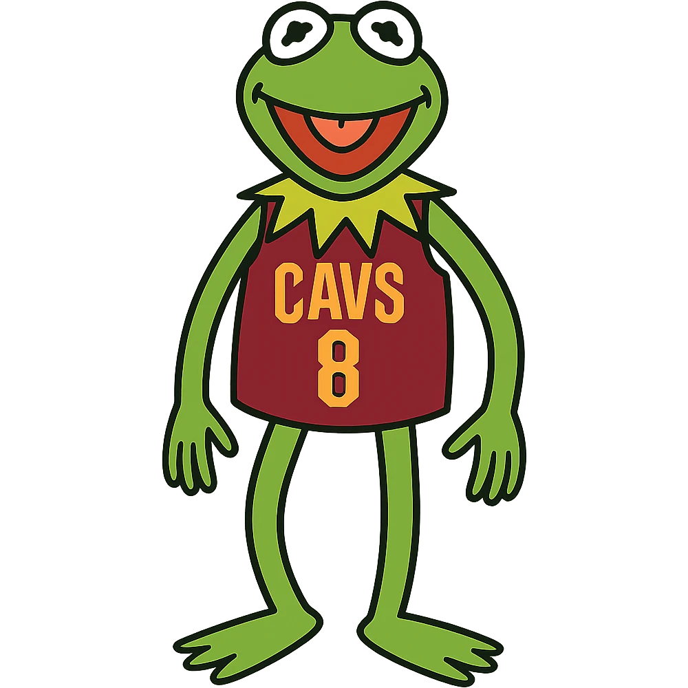 Kermit the Frog in a Cleveland Cavaliers #8 jersey, vibrant toon style emoji