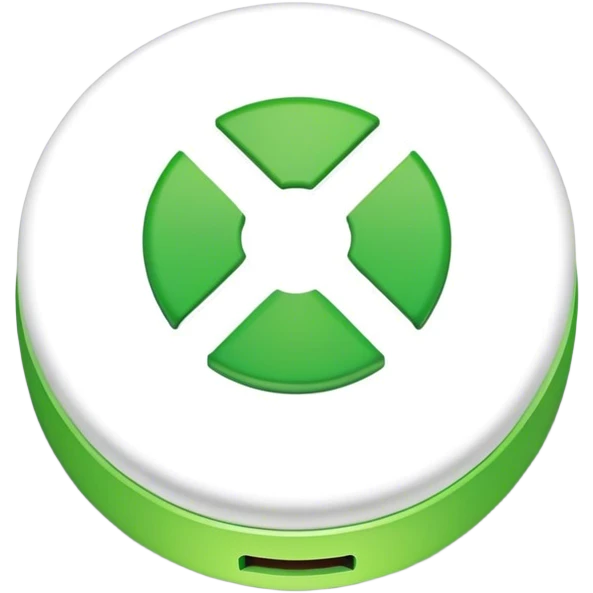 Clash of Clans aesthetic: Cinematic Playful Xbox Power Button Portrait Emoji, rendered in a 3D vector-style similar to standard emojis with minimal shading and bold, simplified shapes. A compact, distinct form with signature details, softly glowing with a modern gaming energy charm. Simplified yet unmistakably iconic, highly detailed and consistent, glowing with a soft radiance and high shine. Stylized with a touch of next-gen innovation and a soft glowing outline, capturing the essence of a beloved gaming relic with a friendly, playful manner! emoji