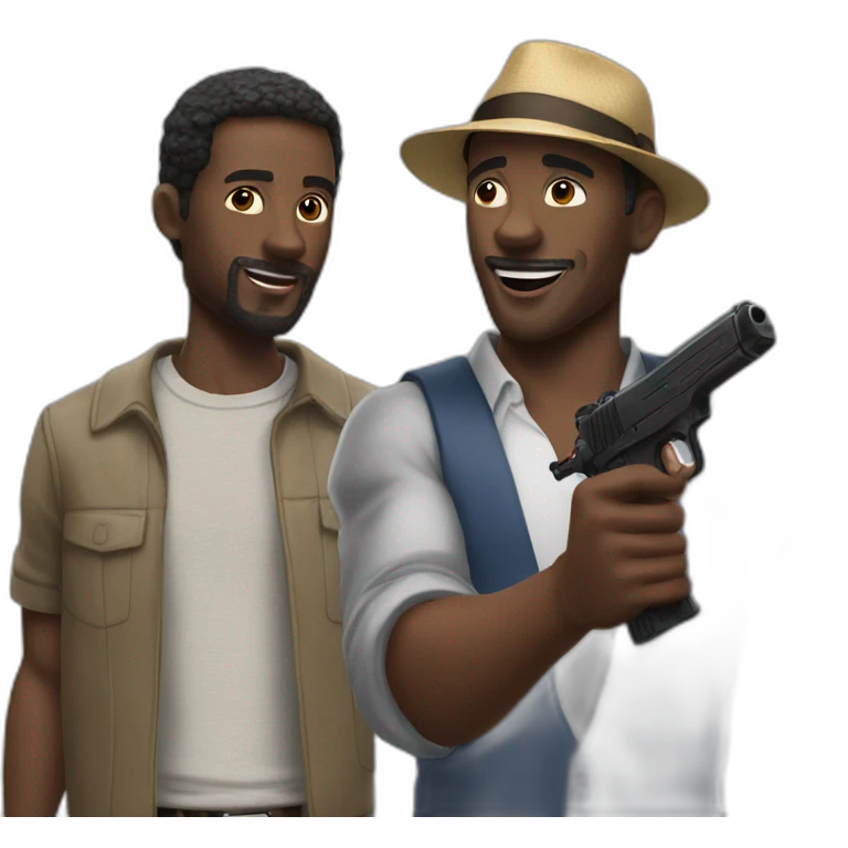 Black man pointing at a jewish man with a watergun emoji