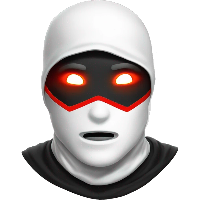 superhero with 3-hole balaclava, white skin, everything black, with glowing red laser eyes emoji