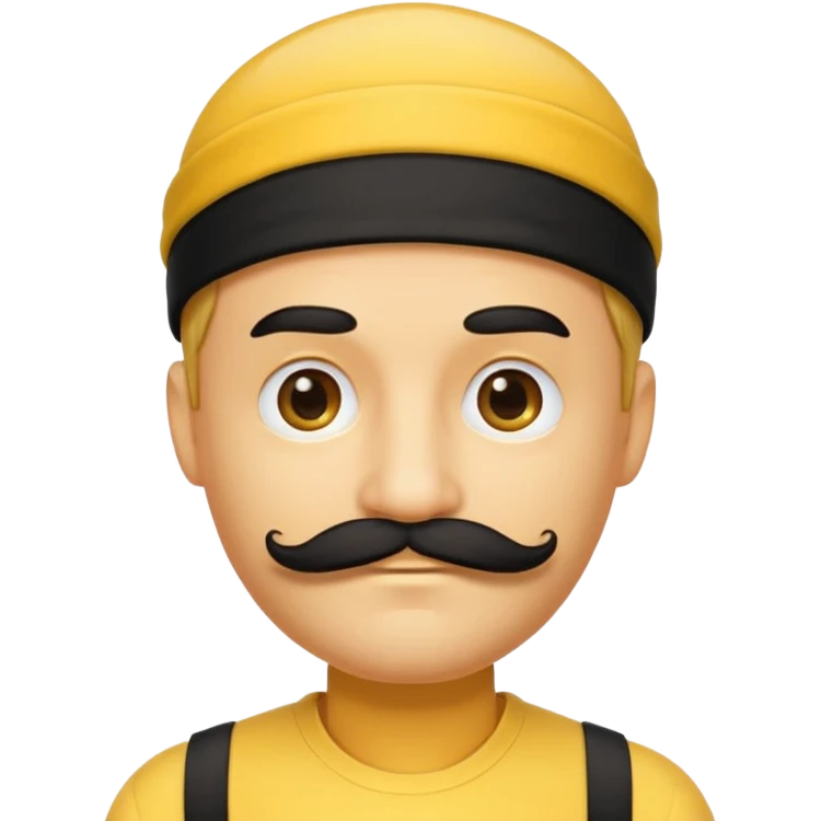A yellow emoji with a black headband and a simple male mustache emoji