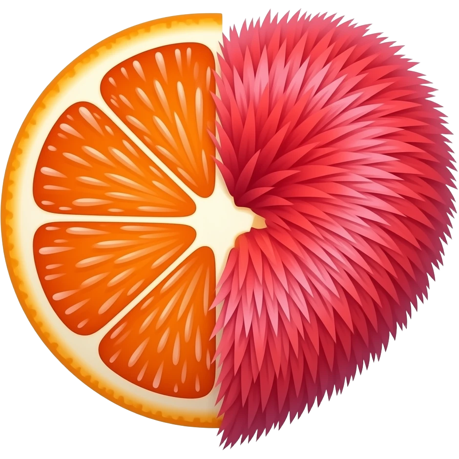 create a half orange and half hot pink fluffy heart realistic emoji emoji