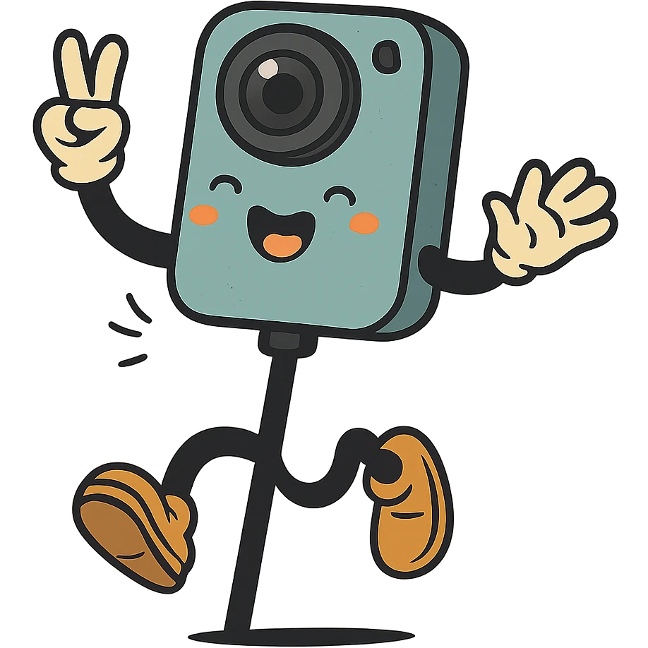 Remove the background, keep the fun and whimsical cartoon Insta360 camera on a stick character with arms and legs, transparent background, maintaining a whimsical and cartoonish style. emoji