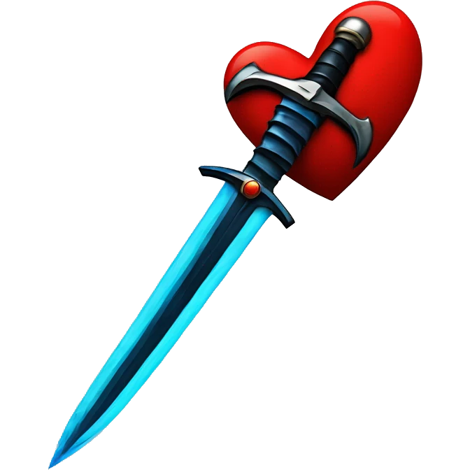 Create a red heart with a black sword through it, with a blue aura, in a pop-art style. emoji