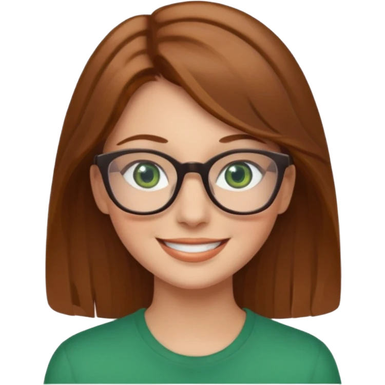 light brown hair woman with green eyes and glasses smiling emoji