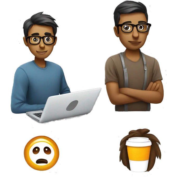 a developer with laptop using linux wearing glasses, indian with coffe cup emoji