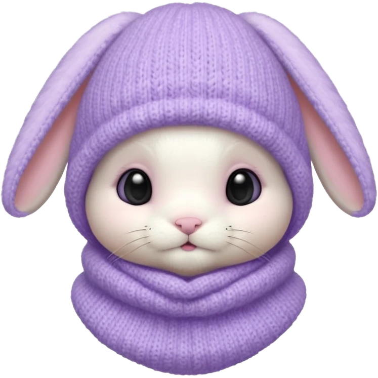 white baby bunny head in a pastel lavender balaclava emoji