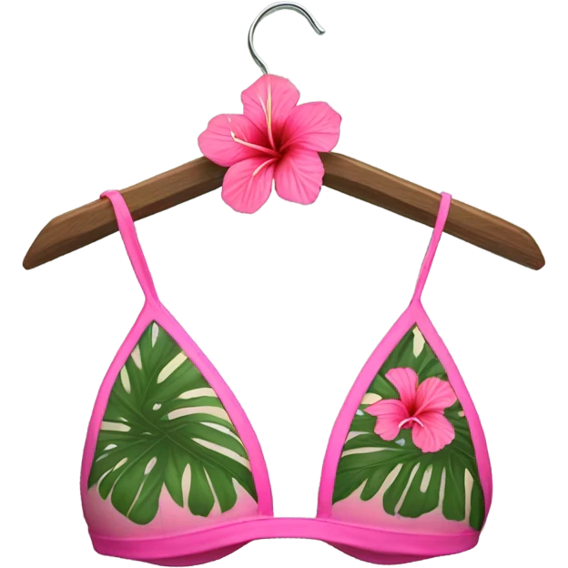A triangle bikini with pink hibiscuses on it on a coat hanger emoji