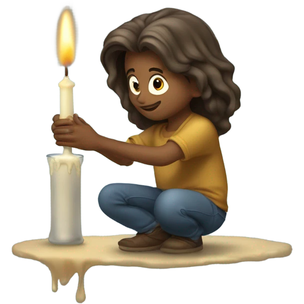 Squatting boy with long hair pouring alcohol in a candle emoji