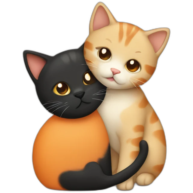 one beige cat and one black and orange cuddling emoji