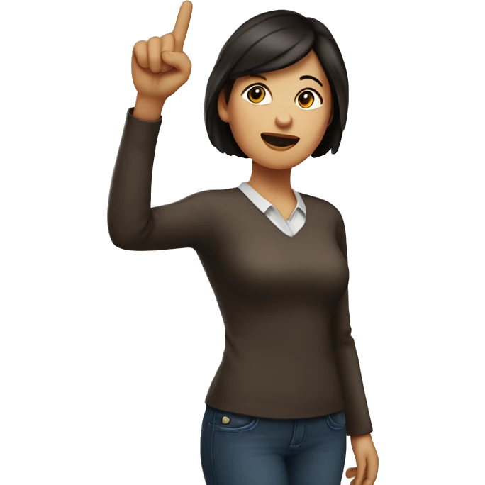 The woman with white skin and dark brown hair is pointing up with their hand with index finger raised. emoji