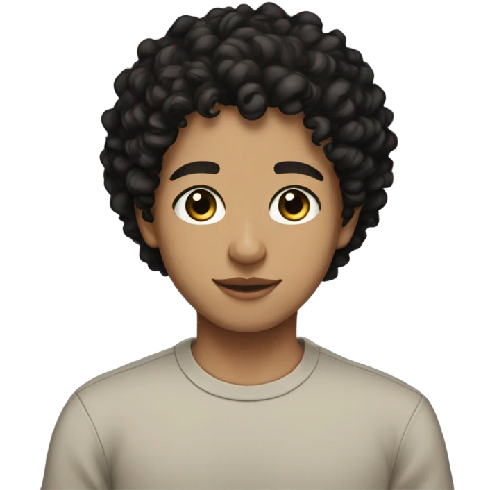 light skin, short black curly hair, brown eyes, 17, with a black shirt and pants emoji