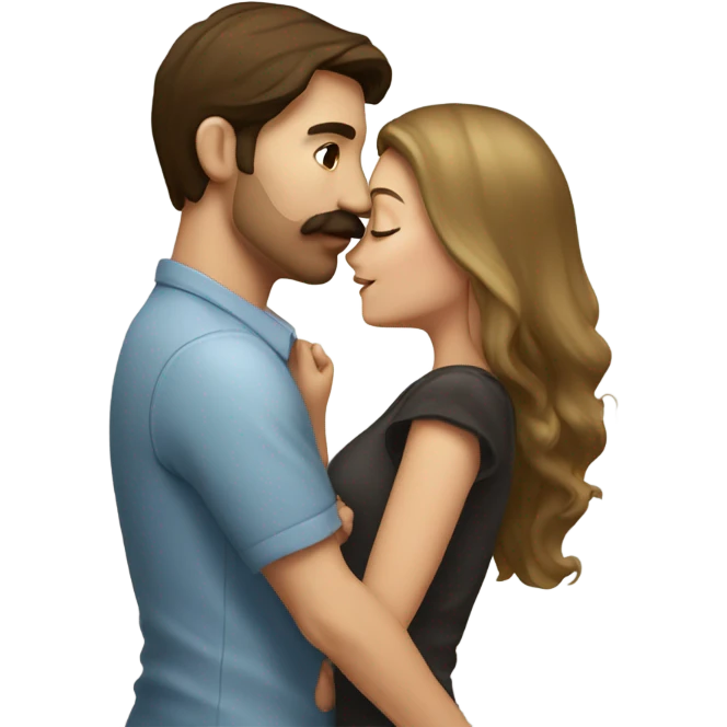 Man with brown hair and blond mustache kissed beautiful girl with dark brown hair  emoji
