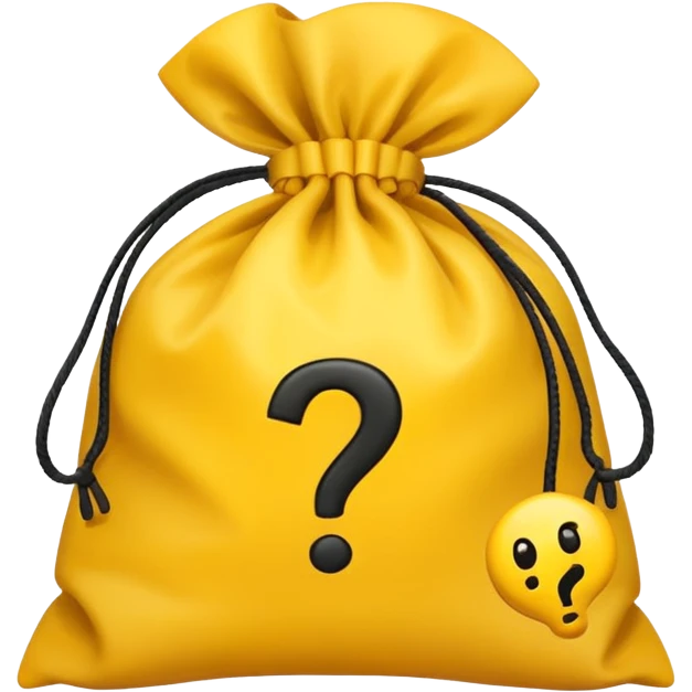 tied bag printed with q&a overstuffed with yellow question marks emoji