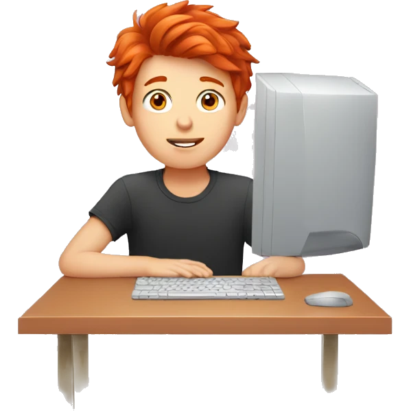 red haired boy behind a computer  emoji