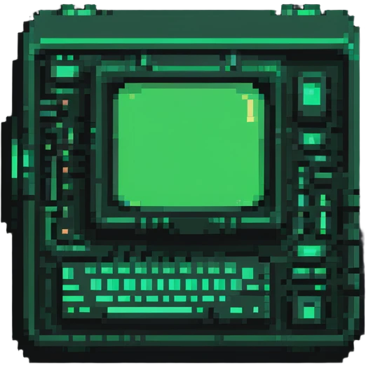 32x32 cyberpunk terminal icon with green code glowing, retro computer style emoji