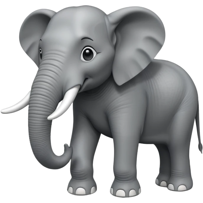 A giant 3D cartoon elephant in side view, thick gray skin, large tusks, dust around its feet, strong sunlight and shadows, realistic and powerful Memoji-style. emoji
