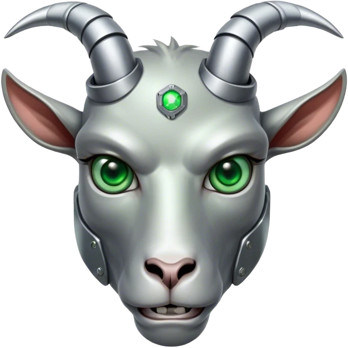 Terminator Goat with green eyes emoji