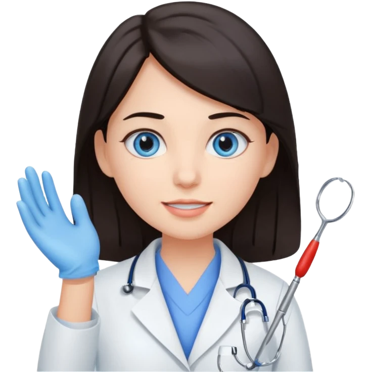 сгенерируй девушку стоматолога с темными волосами и голубыми глазами emoji