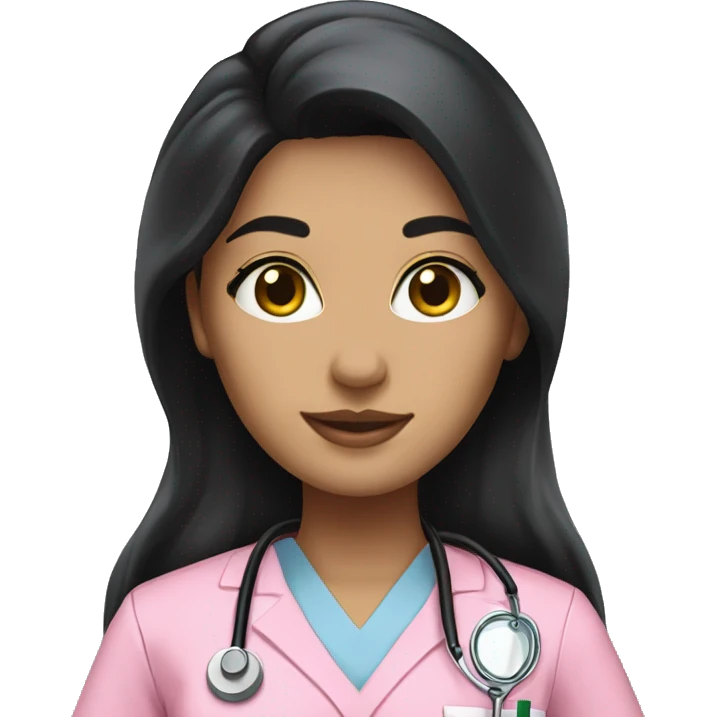  1 Nurse ,white skin ,woman, long black hair ,pink scrubs  emoji
