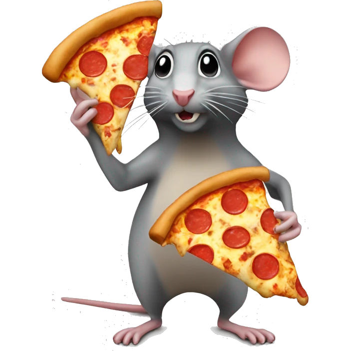 Rat standing on 4 legs with pizza in his mouth emoji