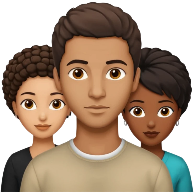  middle Eastern man with short brown hairwith two black african women both are African one is medium tone light tone skin black and one is medium tone black with african hair styles emoji