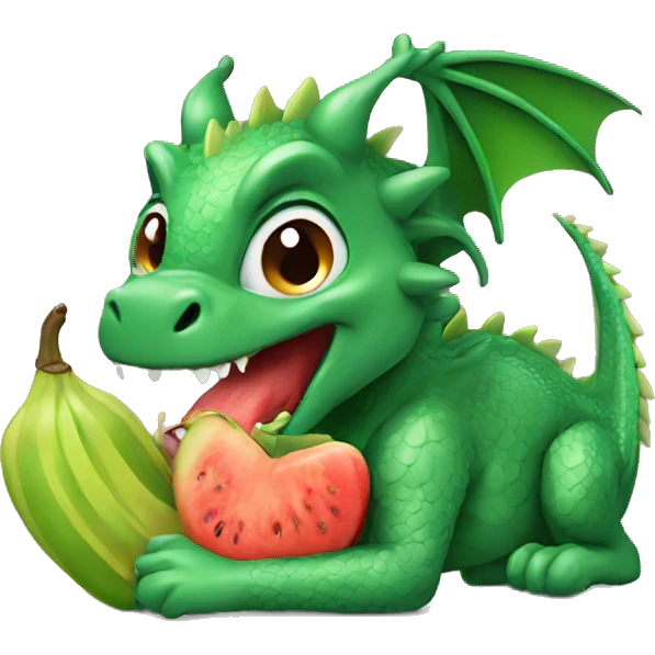 Green dragon eating fruits emoji