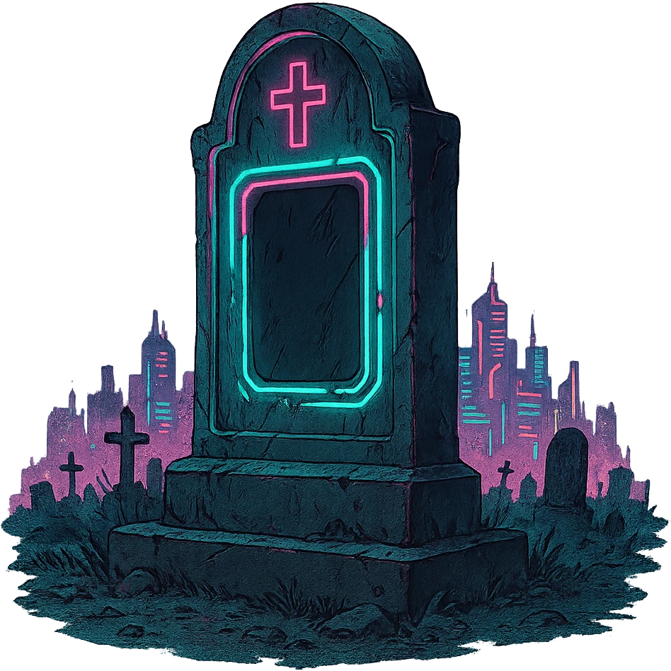  [[[a lonesome tombstone in a graveyard]]], , punk gothic style, futuristic cyberwave cyberpunk, monument
 emoji