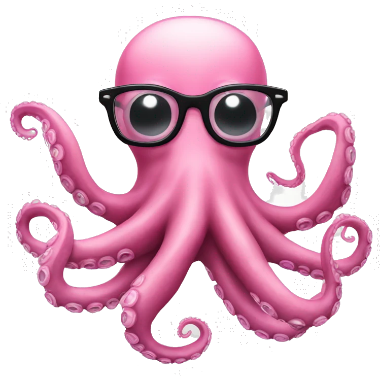 a pink octopus with only 8 tentacles with black glasses looking smart  emoji