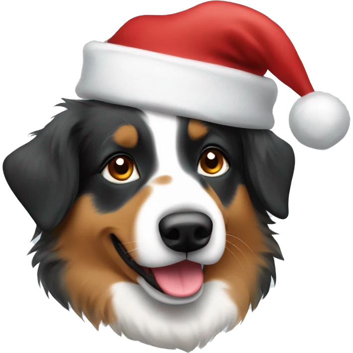 Australian shepherd wearing a Santa hat emoji