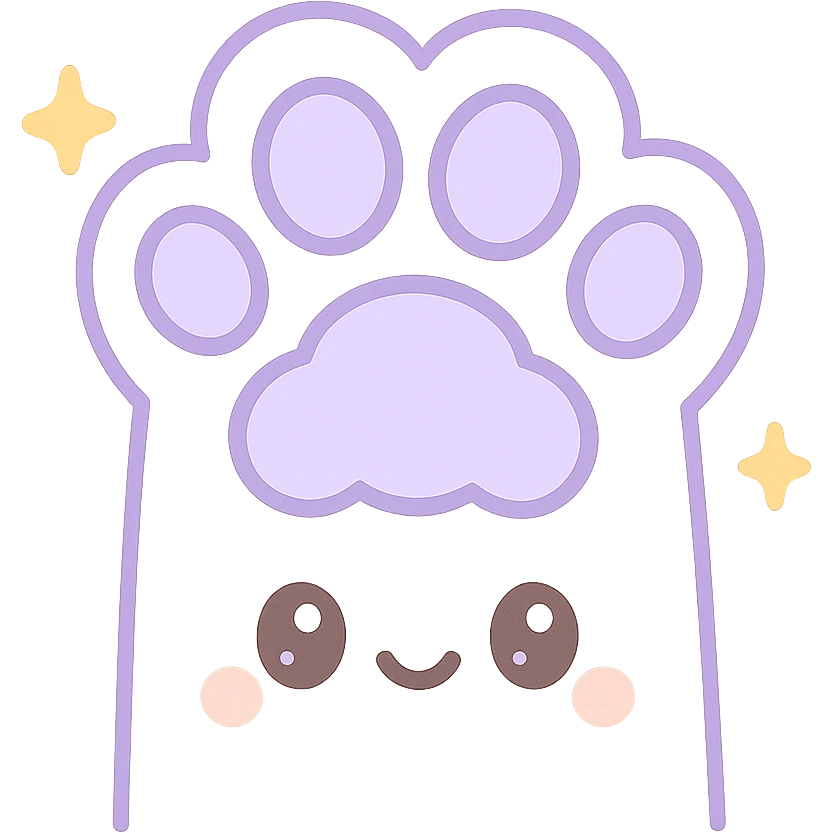 fluffy paw, kawaii style, big pads, sparkles, purple and white emoji