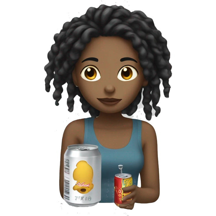 black haired girl with locs drinking out of a can emoji