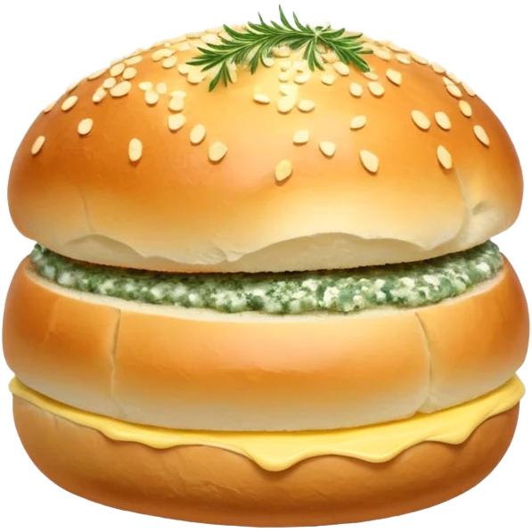 A bread roll topped with butter and herb salt emoji